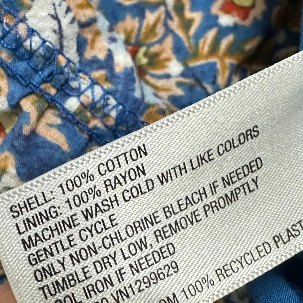 Knox Rose Midi Boho Dress Women XL Blue Pink Floral Sleeveless Flowy 100% Cotton